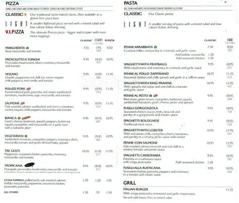 prezzo menu with prices.